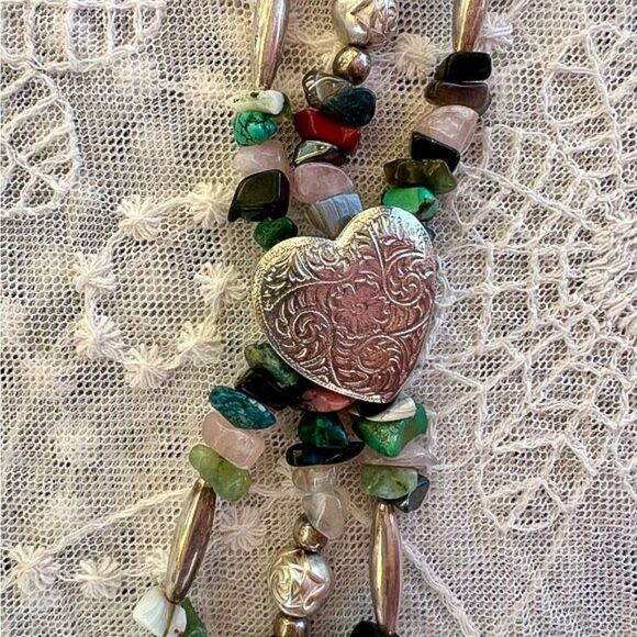 Artisan Crafted Heart & Tumbled Gemstone Bracelet - Picture 6 of 16